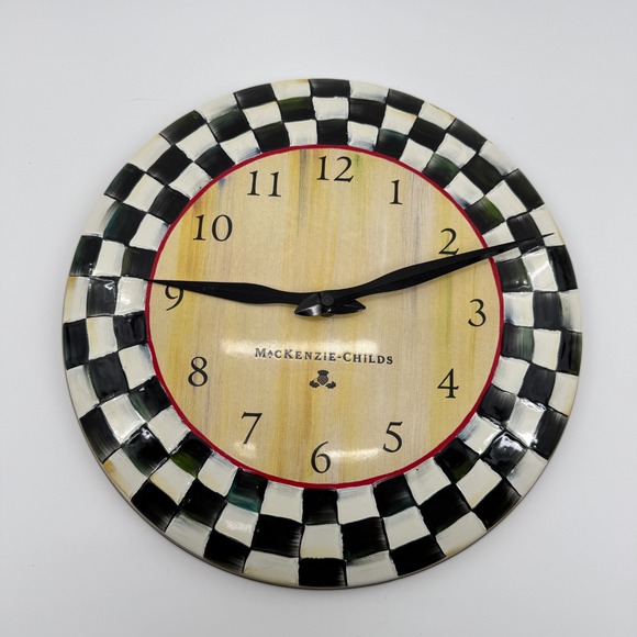 MacKenzie-Childs Courtly Check Enamel Round Wall Clock Hand-Painted Design 12" - Picture 1 of 5